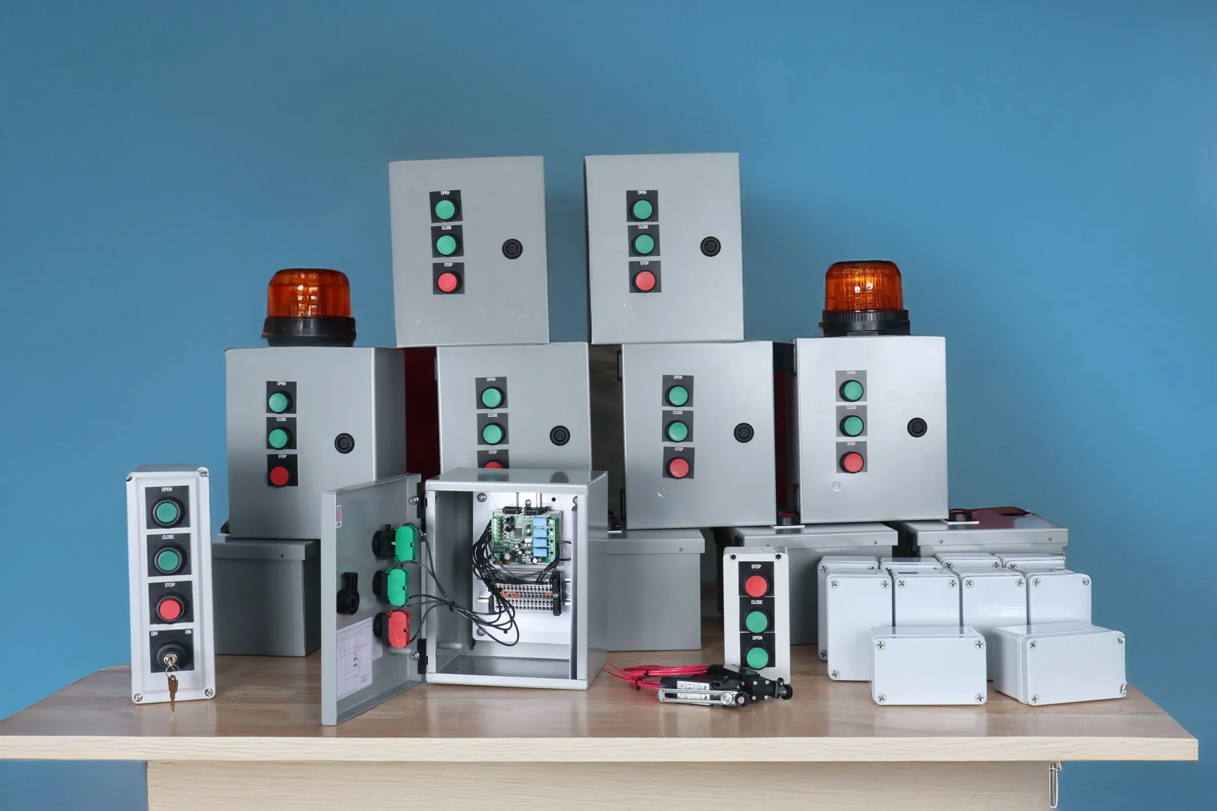 SES control panels with warning lights and push button stations
